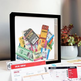 Travel Adventure Archive Box for Memories, 11.42 Inch Travel Concert Ticket Shadow Box with Slot, Life in a Box Travel Picture Frame, Memory Display Case for Desk Wall Deco (Black)