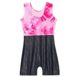 Domusgo Girls Leotards for Gymnastics Size 6-7 Years Old Black Pink Flower Sleeveless Biketards