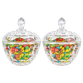 ComSaf Glass Candy Dish with Lid Decorative Candy Bowl, Crystal Covered Candy Jar for Home Office Desk, Set of 2 (Diameter:4.5 Inch)