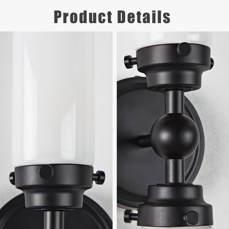 Double Cylinder Glass Wall Sconce,Modern Steel Bathroom Vanity Light, Spherical