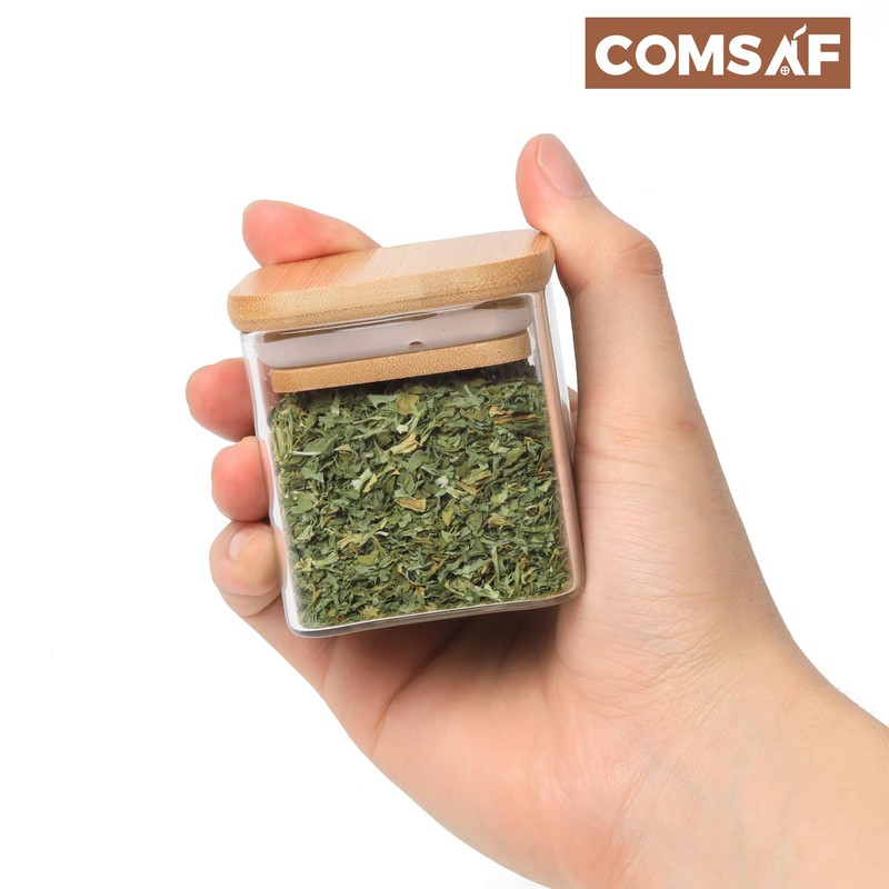 ComSaf 12Pcs Glass Spice Jars with Bamboo Lid, 4oz Airtight