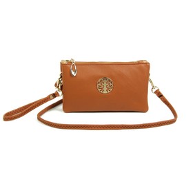Womens Small Clutch Bags with Wristlet and Long Adjustable Strap (Brown)