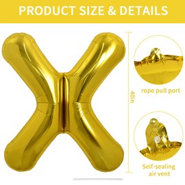 TONIFUL 40 Inch Large Gold Letter X Balloons Helium Balloons,Foil Mylar Big Balloons for Birthday Party Anniversary Supplies Decorations