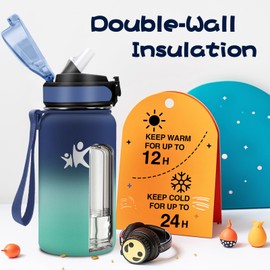 KollyKolla Thermos Flask, 500 ml, Water Bottle with Straw, Thermos Flask, BPA-Free, Leak-Proof Insulated Flask, Double-Walled, Stainless Steel Water Bottle for Boys, Girls, Nursery, School