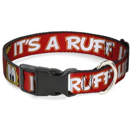 Buckle-Down Collar de Perro de plástico con Clip Pluto 2 Pose Its A Ruff Life Rojo, Amarillo Blanco de 9 a 15 Pulgadas de Ancho