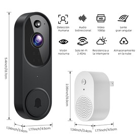 Genérico Timbre con Cámara HD 1080P Timbre Inteligente Inalámbrico para Puerta 2.4G WiFi, Al Detección de Movimiento Humano y Alertas Instantáneas, Vision Nocturna, Audio Bidireccional
