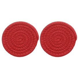 uxcell 2Pcs Round Braided Placemats, 4.3" Woven Placemats Kitchen Table Place Mats for Farmhouse Decor, Kitchen Countertops, Table, Home Decor (Red)