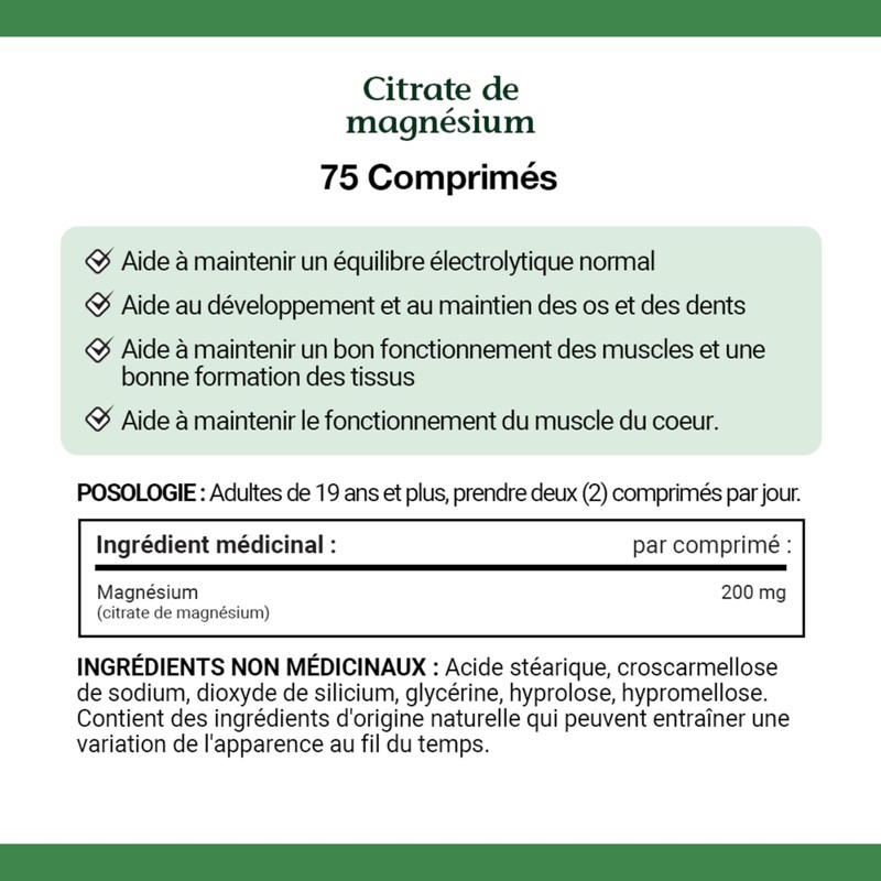 Nature's Bounty Magnesium Citrate 200 mg, 75 Tablets