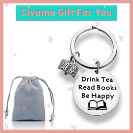 Tea Lover Gifts Book Lover Gifts Keyring Graduation Christmas Birthday Gift for Bookworm Friends,Writers,Reader Gift Tea Drinker Gift Tea Party Gift for Literary Lovers Bibliophiles Book Club Keyring