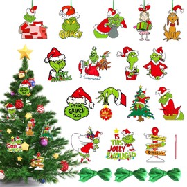 ARONRAVE Grinch Christmas Decorations, Pack of 32 Grinch Decoration, Welcome Christmas Decoration, Hanging Ornament, Christmas Decoration for Christmas Tree Decorations