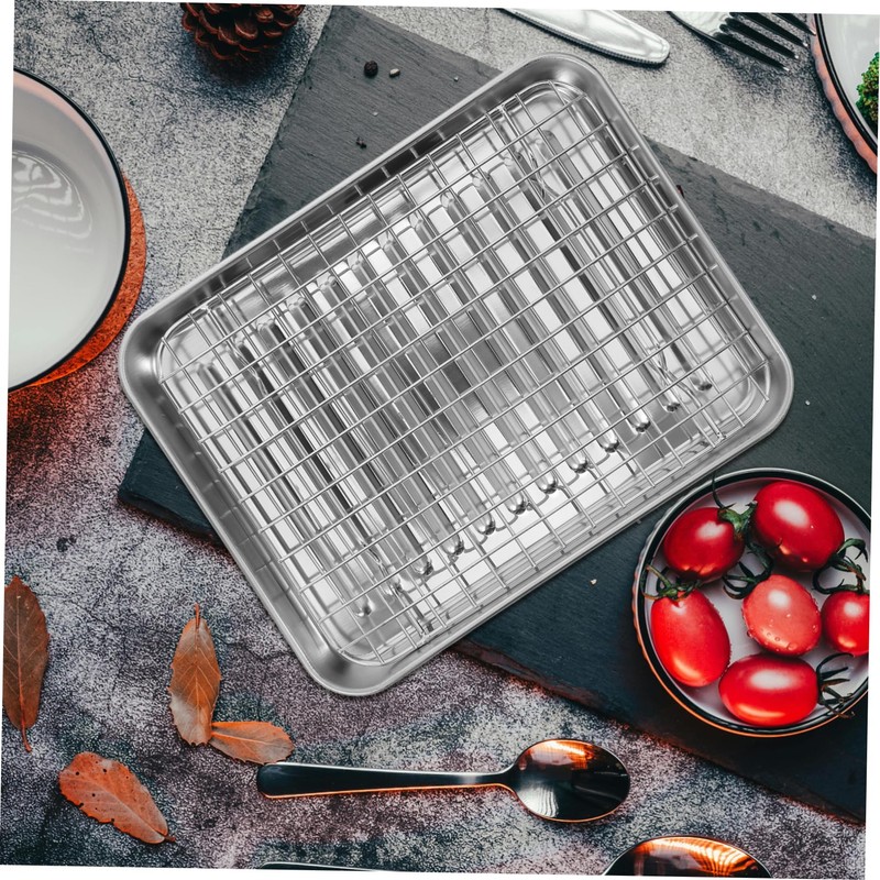 Alipis Stainless Steel Baking Pan Set Racks Roasting Baking Oil-draining