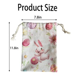 Easter Storage Bags Gift Bags 2 Pieces Small Size Canvas Bag Printed Drawstring Bag Bunny Eggs Theme