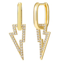 JIANGYUE Hoop Earrings 18 Carat Gold-Plated Hoop Earrings with Pendant Women's Earrings CZ Hanging Hoop Earrings for Women Girls, Copper