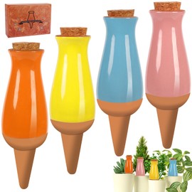 Srapwati 4 Packs Ollas Plant Watering Globes, 12 Oz Terracotta Self Watering Planter Insert, Automatic Watering Devices, Clay Drip Irrigation Stake for Indoor & Outdoor Plant, 1 Week Easy to Refill(Multicolor)