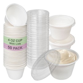 EcoQuality 4 Oz Compostable Portion Cups with Lids - Condiment Souffle Cups with Lid - Biodegradable Sauce Cups - Disposable Sample Cups, Slime, Jello Shot Cups, Food Storage, Takeout, Dressing (100)