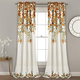 Lush Decor Tanisha Curtains | Room Darkening Floral Vine Print Design Window Panel Set (Pair), 84” x 52” -Tangerine and Turquoise, 84" x 52", Tangerine & Turquoise