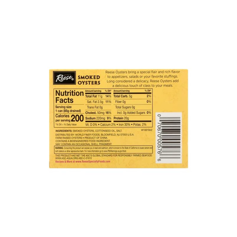Reese Large Smoked Oysters, 3.7 Ounce (Pack of 10)