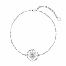 LWXIE Diamond Compass Bracelet for Women 925 Sterling Silver Compass Adjustable Bracelet Jewelry Gifts for Women