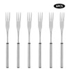 6Pcs Stainless Steel Hot Pot Fork Outdoor Picnic BBQ Grilling