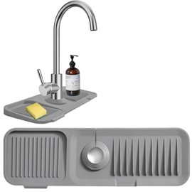 Kitchen Sink Splash Guard,5°slope sink splash guard behind faucet，24in Faucet Mat Splash Catcher，Longer Silicone Sink Mat，Mat Protectors for Kitchen Sink (Gary, 24" x 5.5")