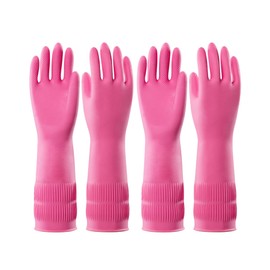 PACIFIC 2 Pairs Reusable Rubber Gloves for Washing Dishes and Cleaning Tasks, Water Resistant Household Gloves for Kitchen Bathroom, Grippy Latex Dish Washing, Pink, Large