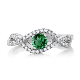 Gem Stone King 0.94 Ct Round Green Nano Emerald 925 Sterling Silver Infinity Ring (Size 9)