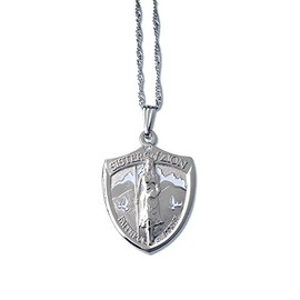 Armor Coin & Emblem Sisters of Zion Missionary Shield Pendant (Silver tone) Necklace with clear stone