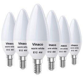 Vinaco E12 LED Bulb, 6 Pack E12 Candelabra Bulb 4 Watt Warm White 3000K, High Brightness 400LM & 25000+ Long Lifespan Bulb, E12 Candelabra Base Light Bulb for Ceiling Fan Light Bulb