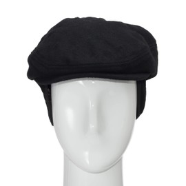 ULTRAFINO Scottish Wool Ivy Herringbone Newsboy Scally Driving Cap with Fleece Ear Flaps Black 7 3/8