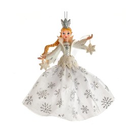 The Bridge Collection Snow Queen Ornament - White & Silver Glittered Snow Queen Ornament for Holiday Decor - Festive Queen with Snowflakes Christmas Ornament