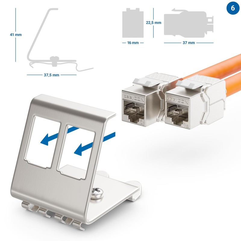 deleyCON 16x CAT6a Keystone Jack Module with 8x 2-Port DIN