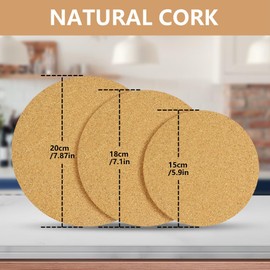 Flintronic Heat Trivet, 6PCS 15/18/20cm Cork Trivet, 5mm Thick Round Cork Coaster, Multifunctional Heatproof Table Mat, Reusable Kitchen Hot Pads for Hot Pots, Pans, Kettles, Potted Plants