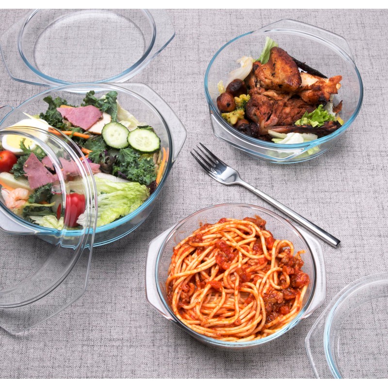 Set of 6 Pieces Round Tempered Glass Casserole Dish with