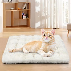 YGJT Cats Bed Pad Self Heating Pad, Cat Beds for Indoor, Fluffy Cat Blanket Puppy Bed Mat 45X60 cm, Self Warming Pet Blanket without Electricity, Washable (White)