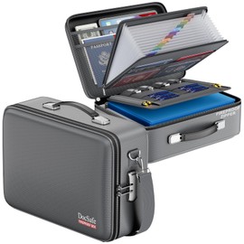DocSafe Fireproof Document Box with Lock＆Shoulder Strap,Hard Case File Organizer with Accordion File Folder,Multi-Layer Portable Home Office Travel Safe Storage for Important Documents Laptop Gray