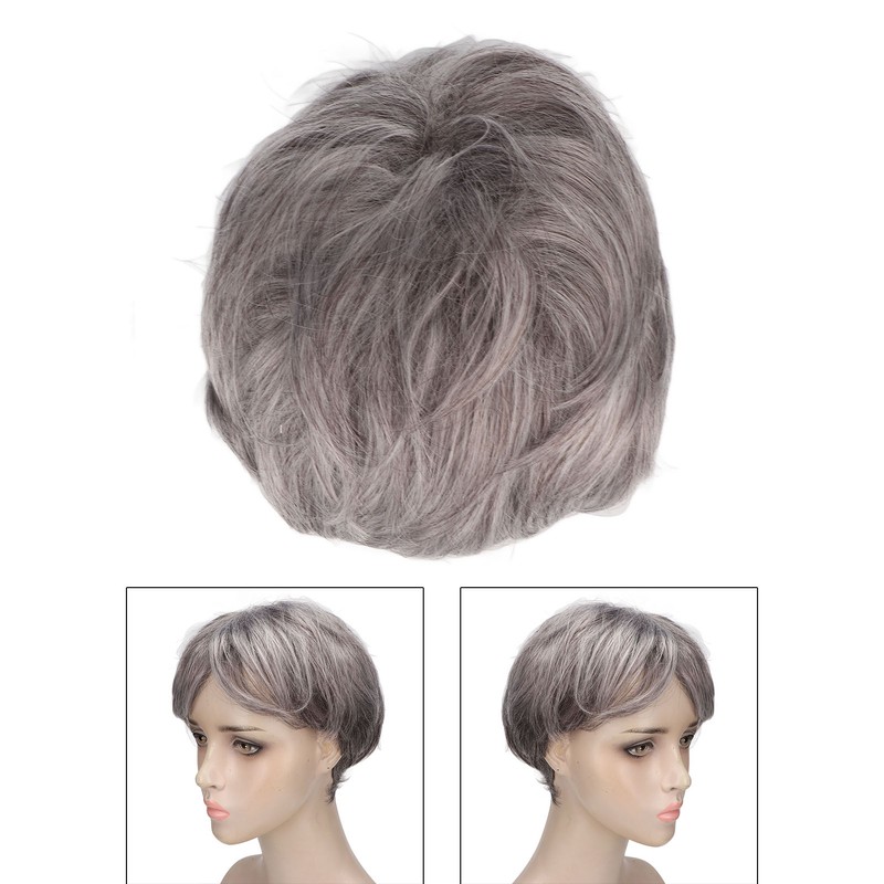 Men Gray Short Wig Heat Resistant Synthetic Multipurpose Adjustable Layered