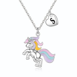 Unicorn Necklaces for Teen Girls Gifts, Silver Unicorn Initial Necklaces for Girls Letter S Initial Necklace Unicorn Necklaces for Teen Girls Kids Unicorn Gifts for Girls Kids Jewelry for Girls