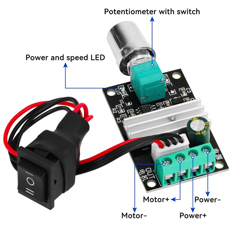 DC Motor Speed Controller - PWM 6V/12V/24V/28V/3A/80W Speed Adjustable Reversible