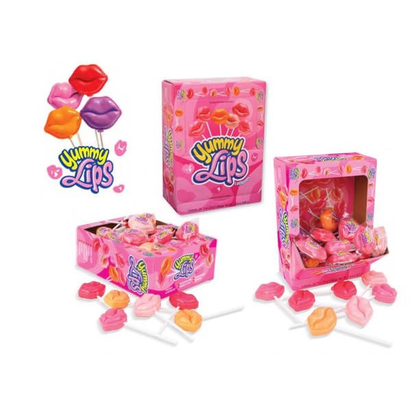 Valentine Yummy Lix Gourmet Yummy Lips Lollipops, (Pack of 24)