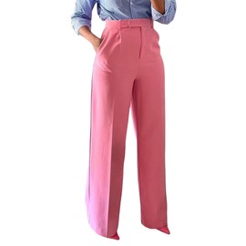 Famnbro Womens Dress Pants Slacks High Waisted Wide Leg Yoga Business Work Pants Trousers Pink