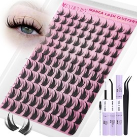EYDEVRO Manga Lash Clusters Kit Anime Lash Clusters with Spikes Natural Eyelash Clusters Kit Wispy Spiky Fairy Cluster Eyelash Extensions Kit Invisible Clear Band Manga Lashes DIY Lash Extension Kit