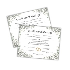 Marriage Certificate with Greenery Eucalyptus on Linen 6pk 8.5x11” License Commitment Ceremony for Photographs Minimalist Wedding Gift Custom