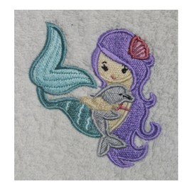 Mermaid & Dolphin (1304) - Embroidered Medium Weight Star Fleece Baby Blanket (White)