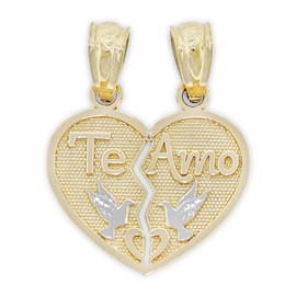 Charm America - Gold Break-Apart Te Amo Heart Charm - 10 Karat Solid Gold - Heart Pendant - Jewelry Gift For Couple