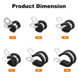 sourcing map 56pcs 304 Stainless Steel Cable Clamps 1/4"-3/4" Rubber Cushioned Insulated Clamp Metal Loop Pipe Clamp for Tube Pipe Wire Cord Installation
