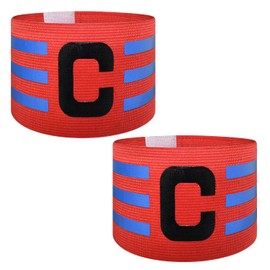 Ynaice 2 Pcs Captains Armband, C Adjustable Elastic Sports Arm Bands Nylon Multicoloured Adult & Youths Football Soccer Captains Armband for All Sports|Red
