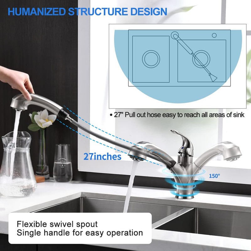 Kitchen Faucet with Sprayer, Brushed Nickel Kitchen Sink Faucet with
