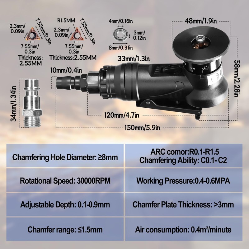 Pneumatic Chamfering Tool Handheld, Mini Air-Powered Chamfering Machine Trimming, 30000