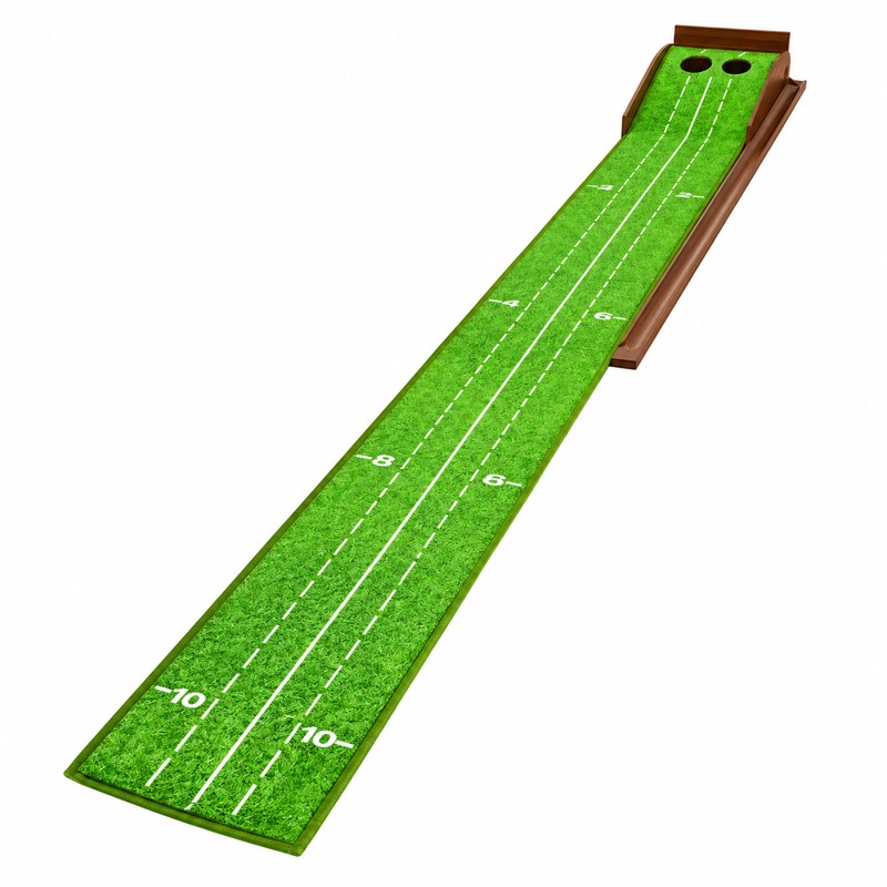 Golf Putting Mat with Wooden Automatic Ball Return, 2-Hole Indoor