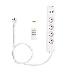 Navaris Wireless Power Strip 4-Way Individually Switchable - with 3x USB Sockets - Radio Socket Strip with Remote Control - Multiple Socket White